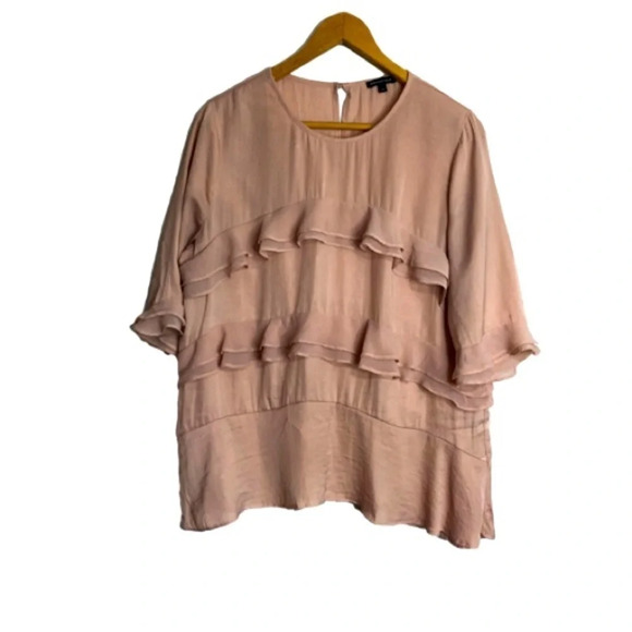 WHOWHATWEAR Blouse  L Blush chiffon Ruffles Very Soft - Picture 1 of 9